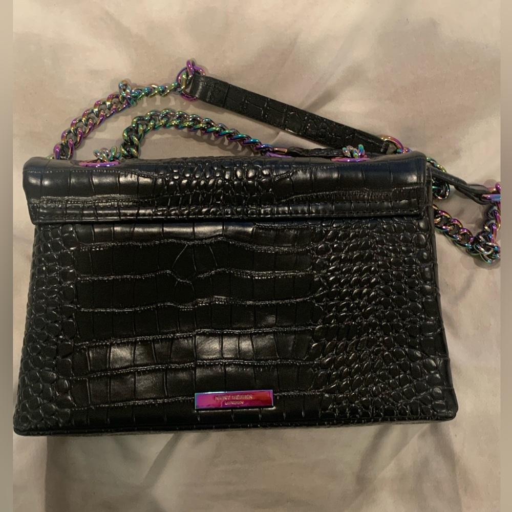 Kurt Geiger London Black Croc Embossed Leather Shoulder bag with Metallic Strap - Picture 7 of 9